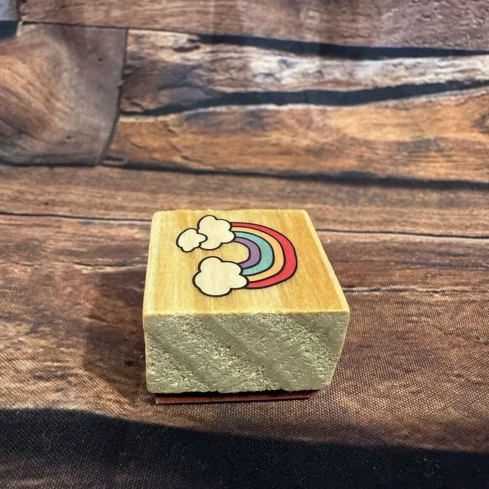Rainbow Clouds Mini Wood Rubber Stamp Small Pride Whimsical Scrapbook Cards